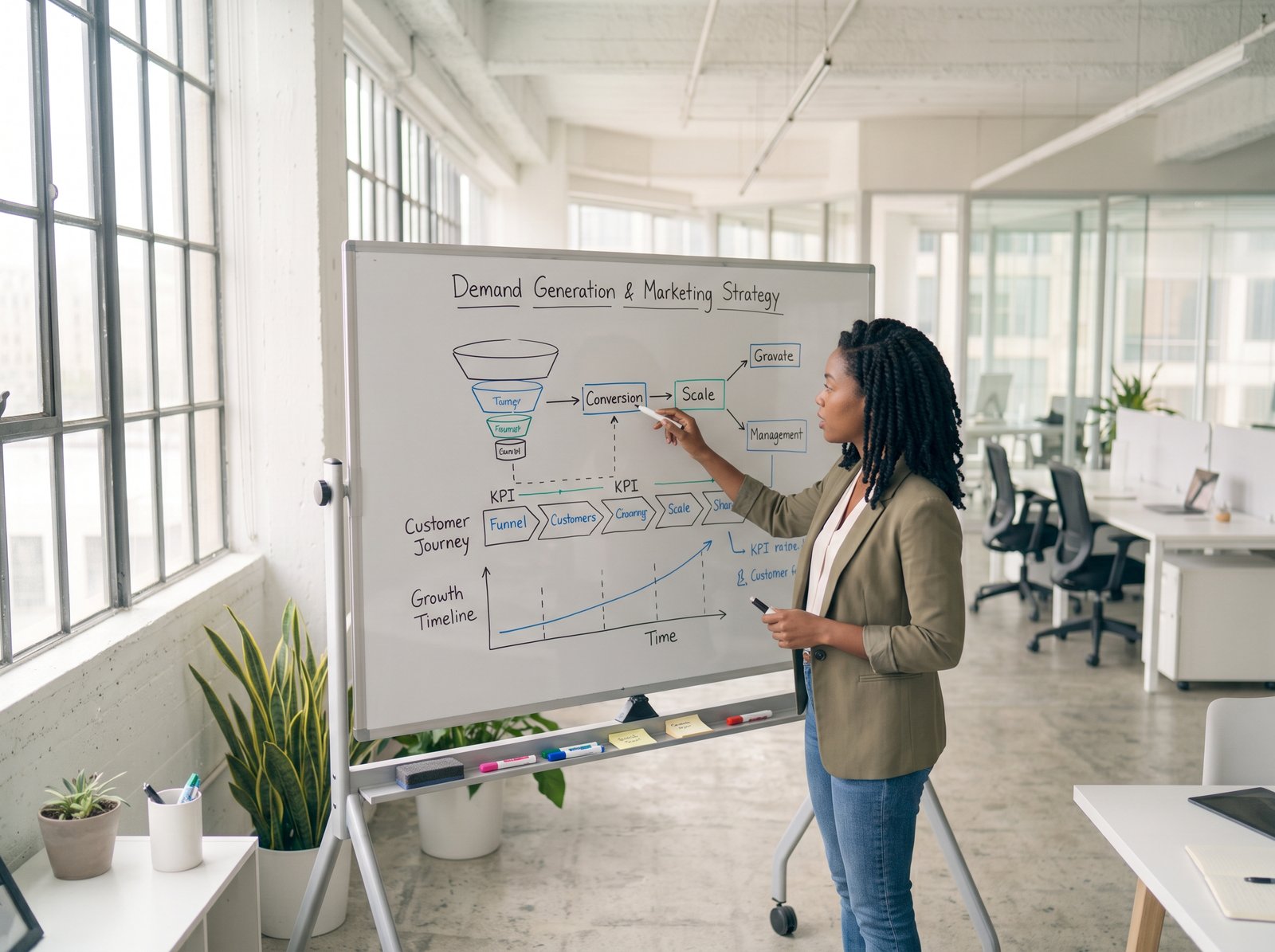 Marketing team reviewing growth plans